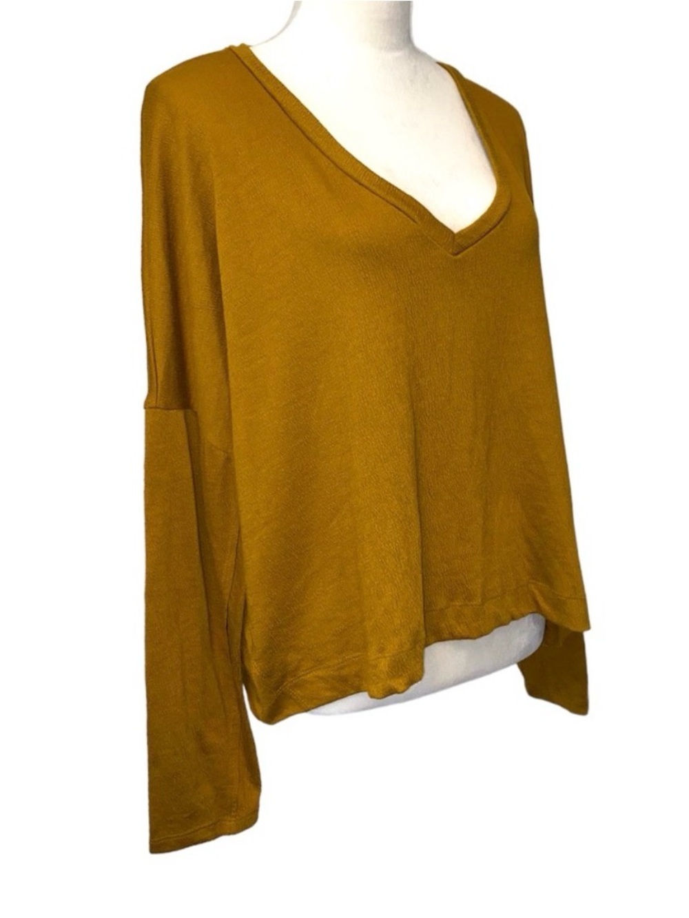 Anthropologie Dolman 3/4 Sleeve V Neck Top shirt Mustard Yellow size xs